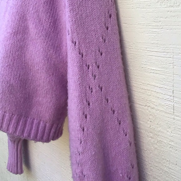 For Love and Lemons knitted mauve pink balloon sleeves cropped Cardigan Sweater - Picture 12 of 16